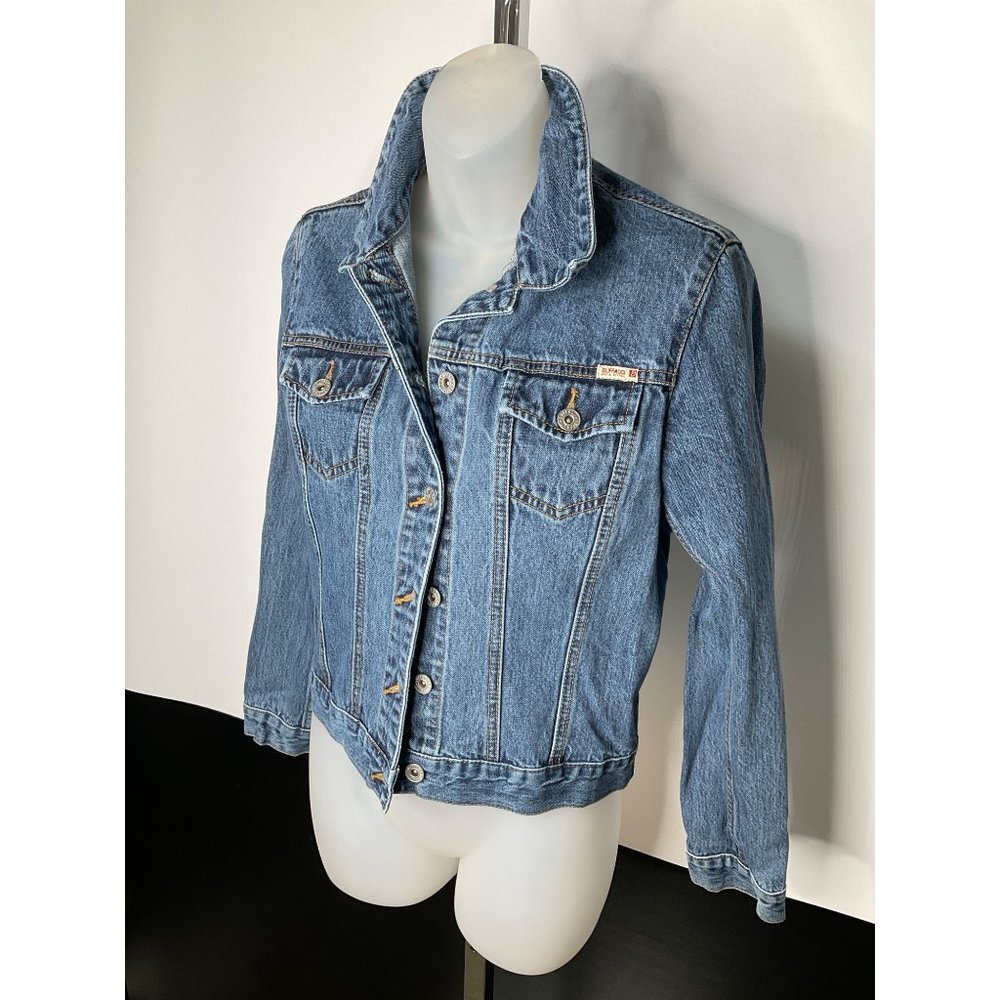 Medium Denim Jean Jacket Studded Star Design on Back Buffalo David Bitton - Picture 3 of 8